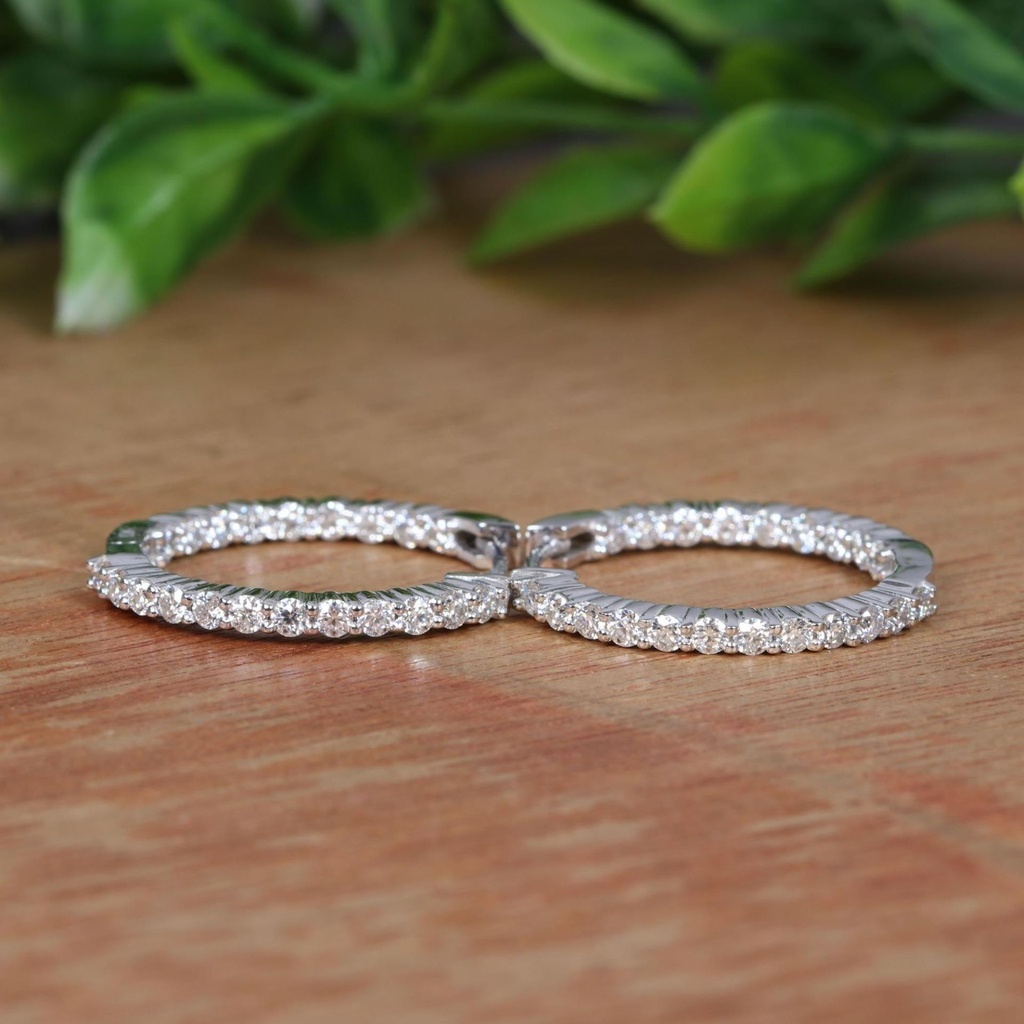 Round Cut Stone Inside Outside Hoop Earring For Women