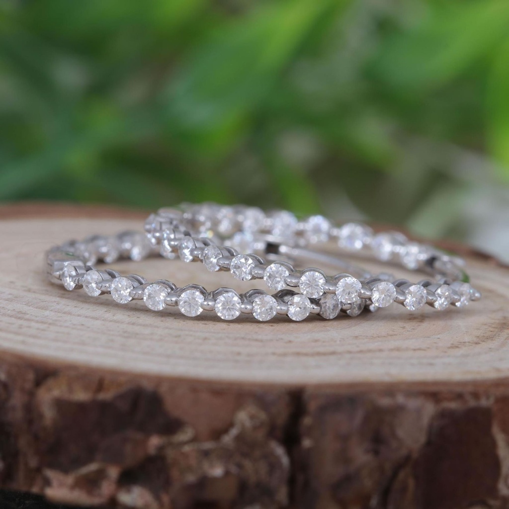 Round Diamond Inside Out Hoop Earrings For Women