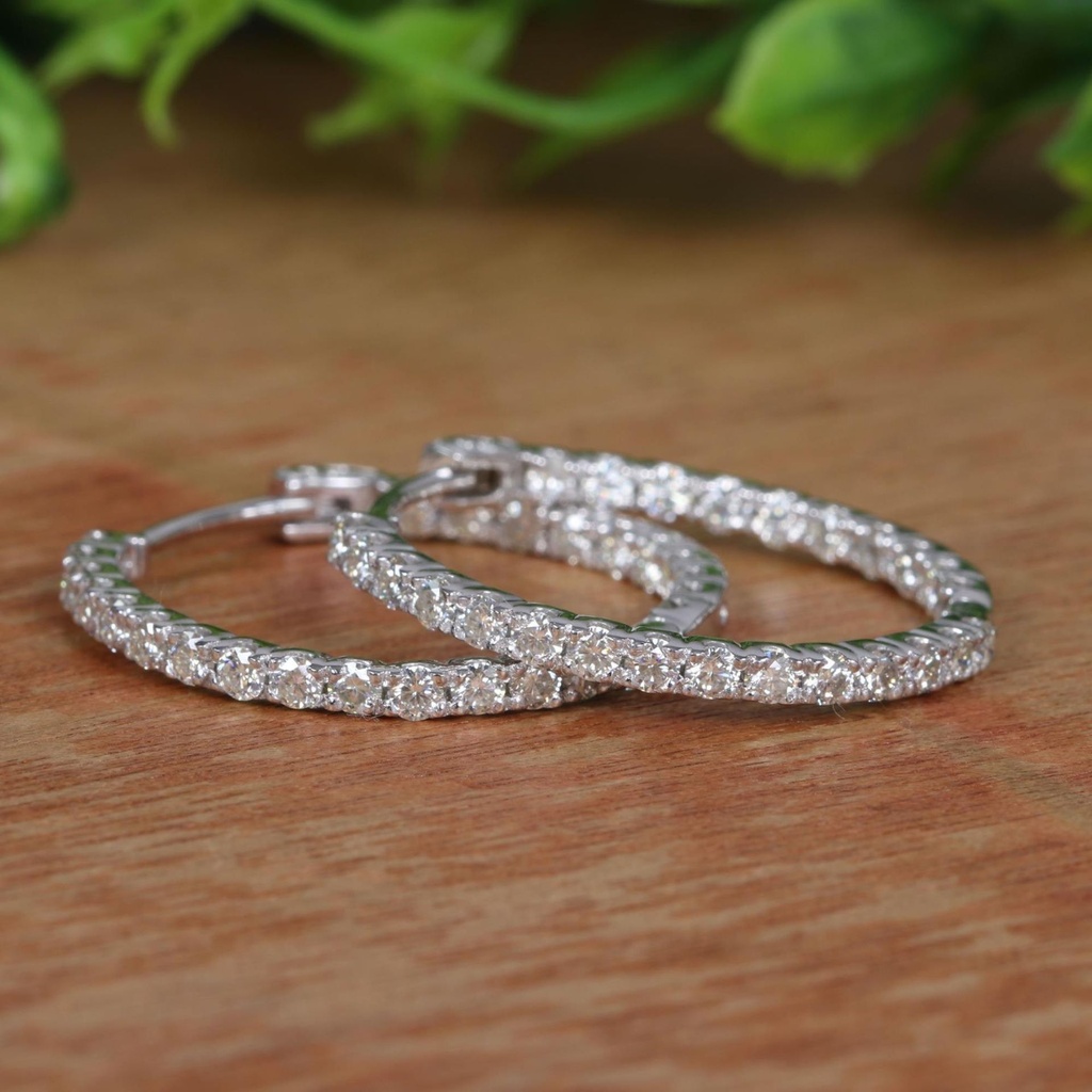 Round Cut Stone Hoop Earring For Women
