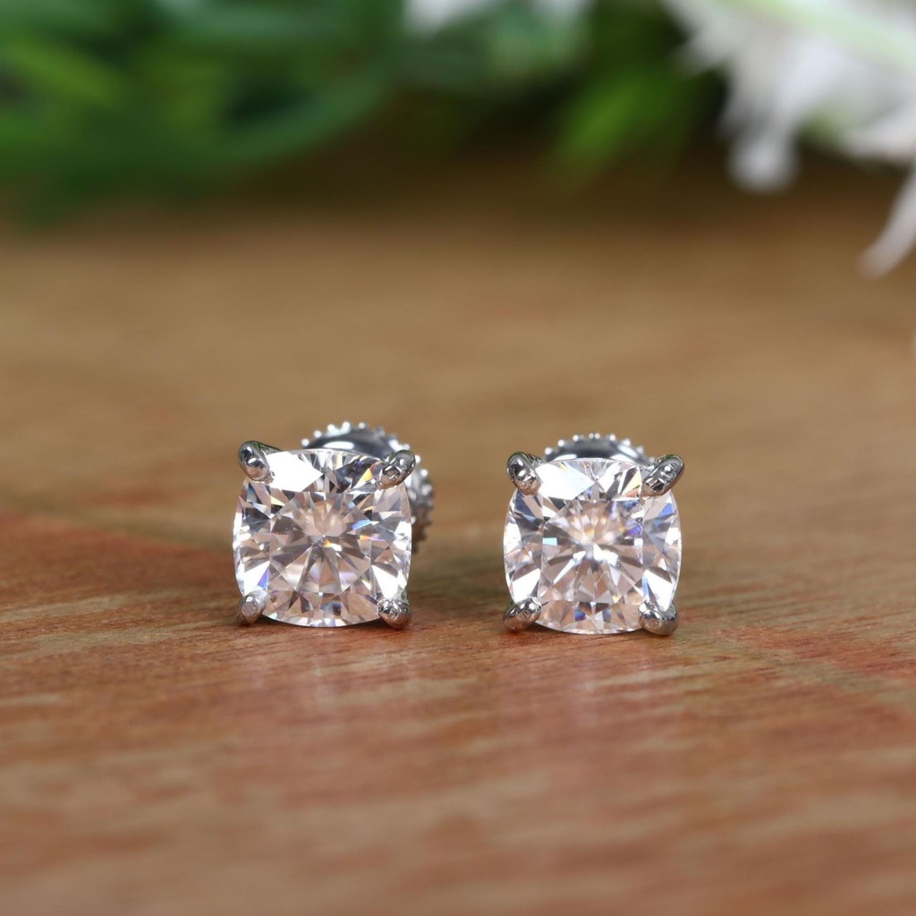 Cushion Cut Diamond Solitaire Stud Earring For Women