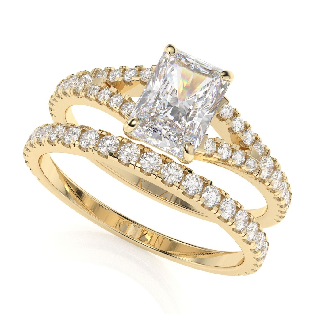 1.00CTUnique Engagement Ring Set  Radiant Engagement Ring With Matching Thin Rose Gold Eternity Band Gift For Her Bridal Set Ring