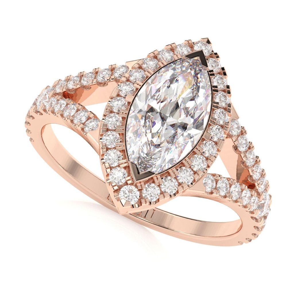 Marquise Cut  Halo Split Shank Ring, Solid  Engagement Ring, Marquise Cut Wedding Ring, Gifts For Women
