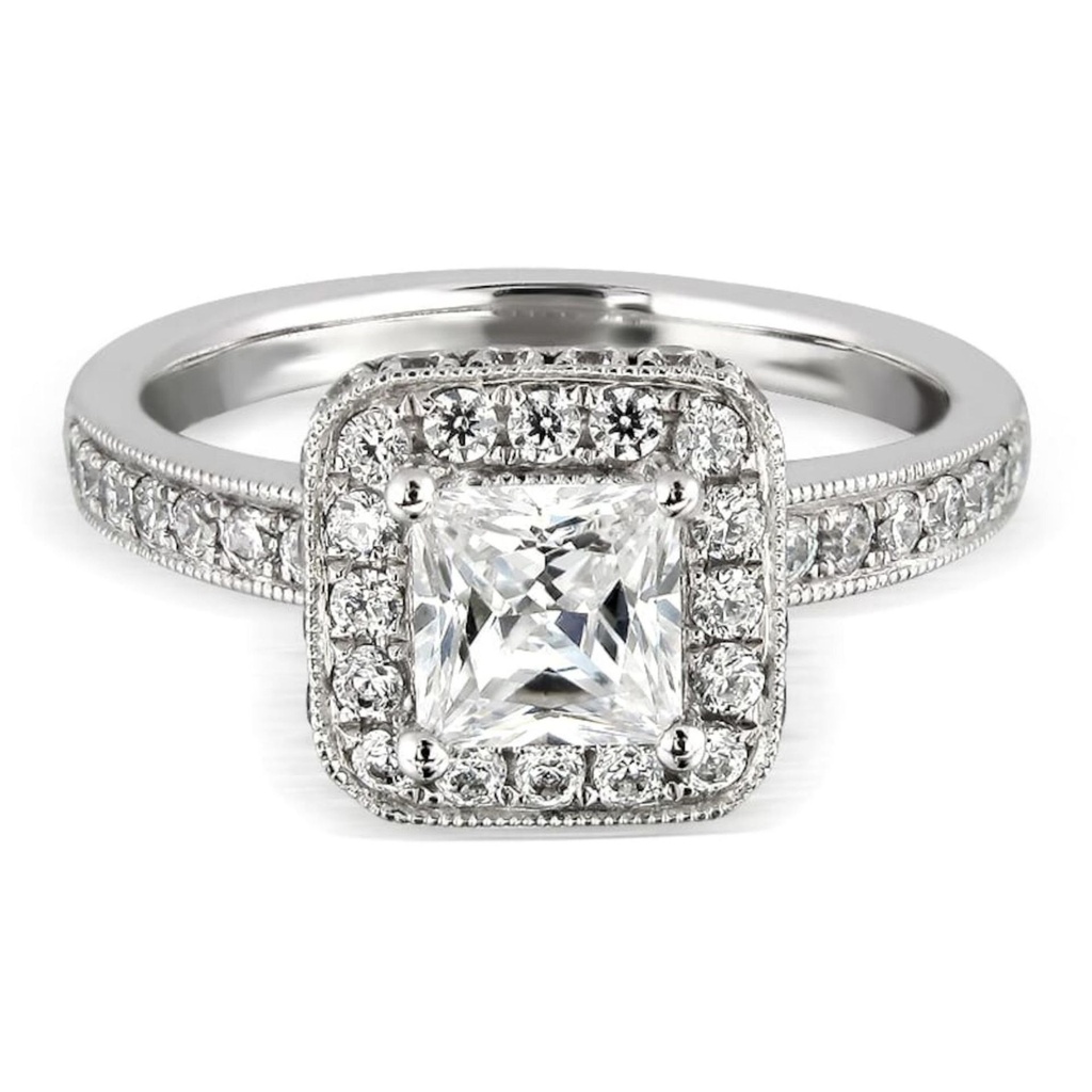 Princess Cut Diamond Hidden Halo Engagement Ring For Women