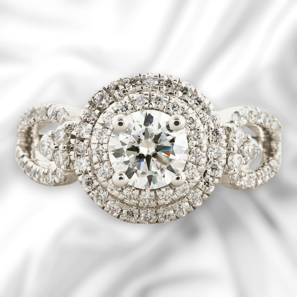 Round Cut Diamond Halo Split Shank Anniversary Ring for Women