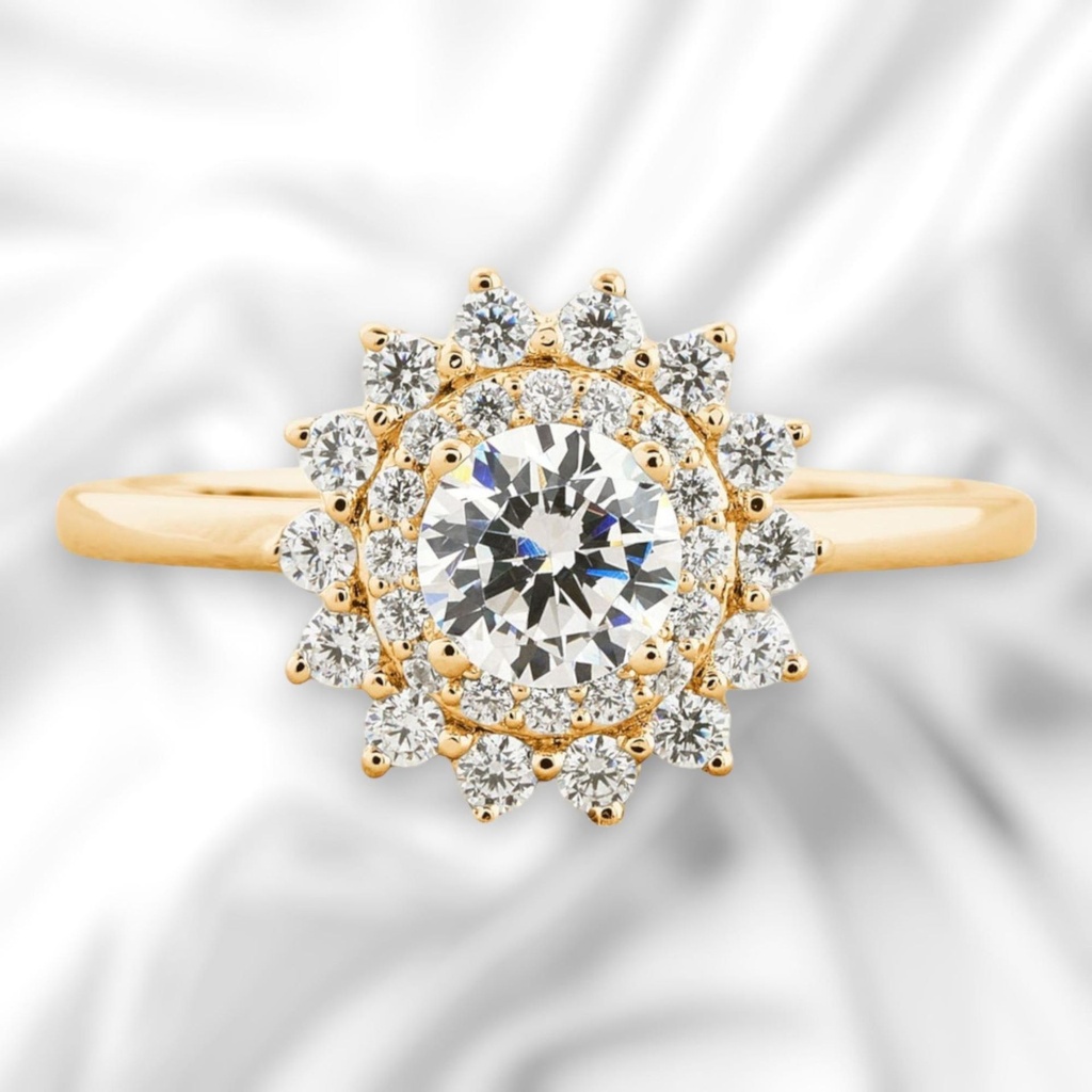 Round Cut Diamond Double Halo Engagement Ring For Women