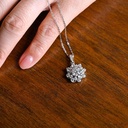 Solitaire Pendant Solid Gold Round Cut Flower Pendant Necklace, Valentine's Day/ Anniversary/ Birthday Gift for Woman, Wife, Her