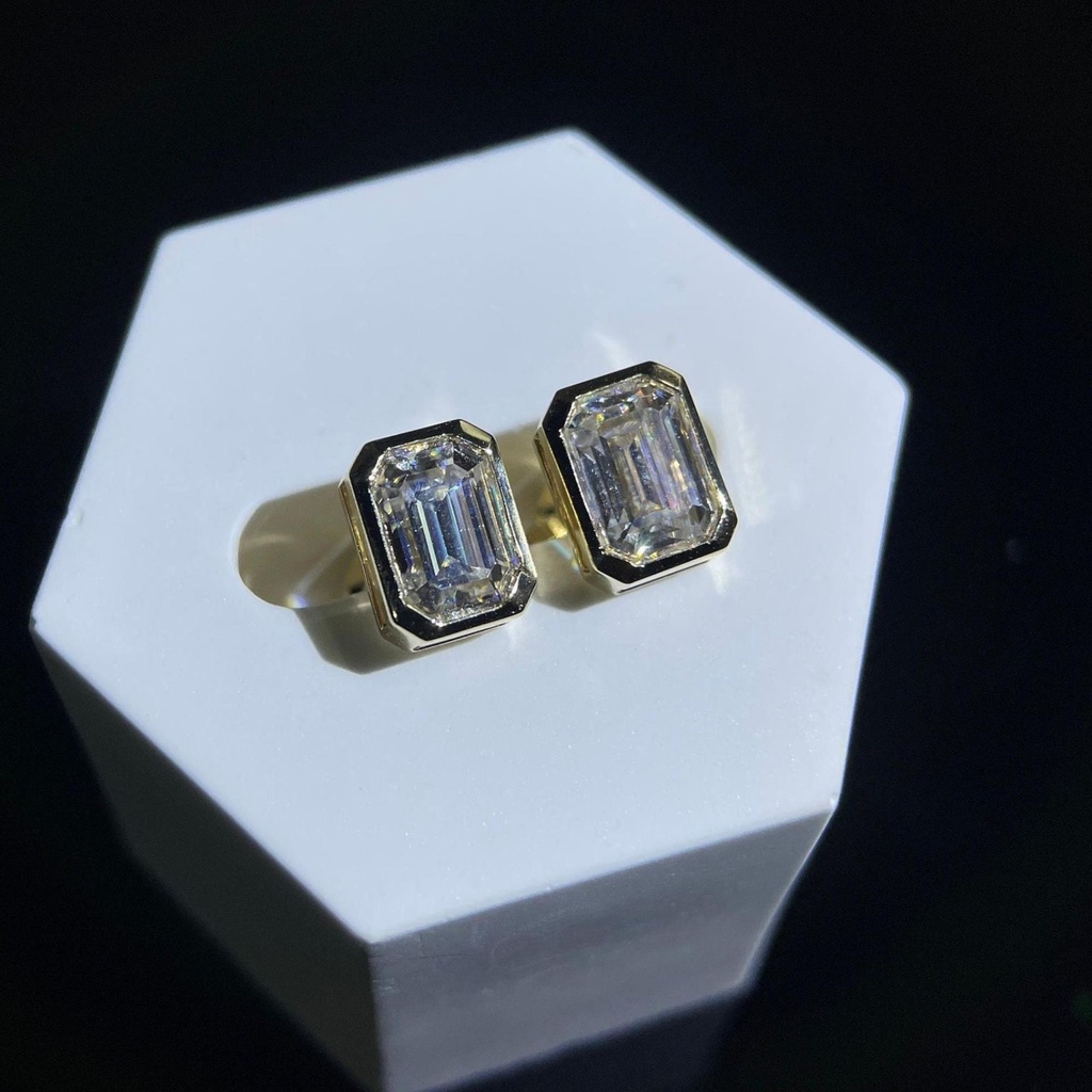 Vintage Bezel Emerald Cut Earring Studs/Vintage Emerald Cut Studs Handmade Earrings/Classic Gift for Her