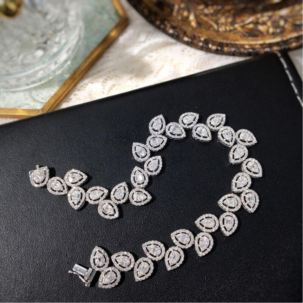 Round And Baguette Diamond Bracelet For Women