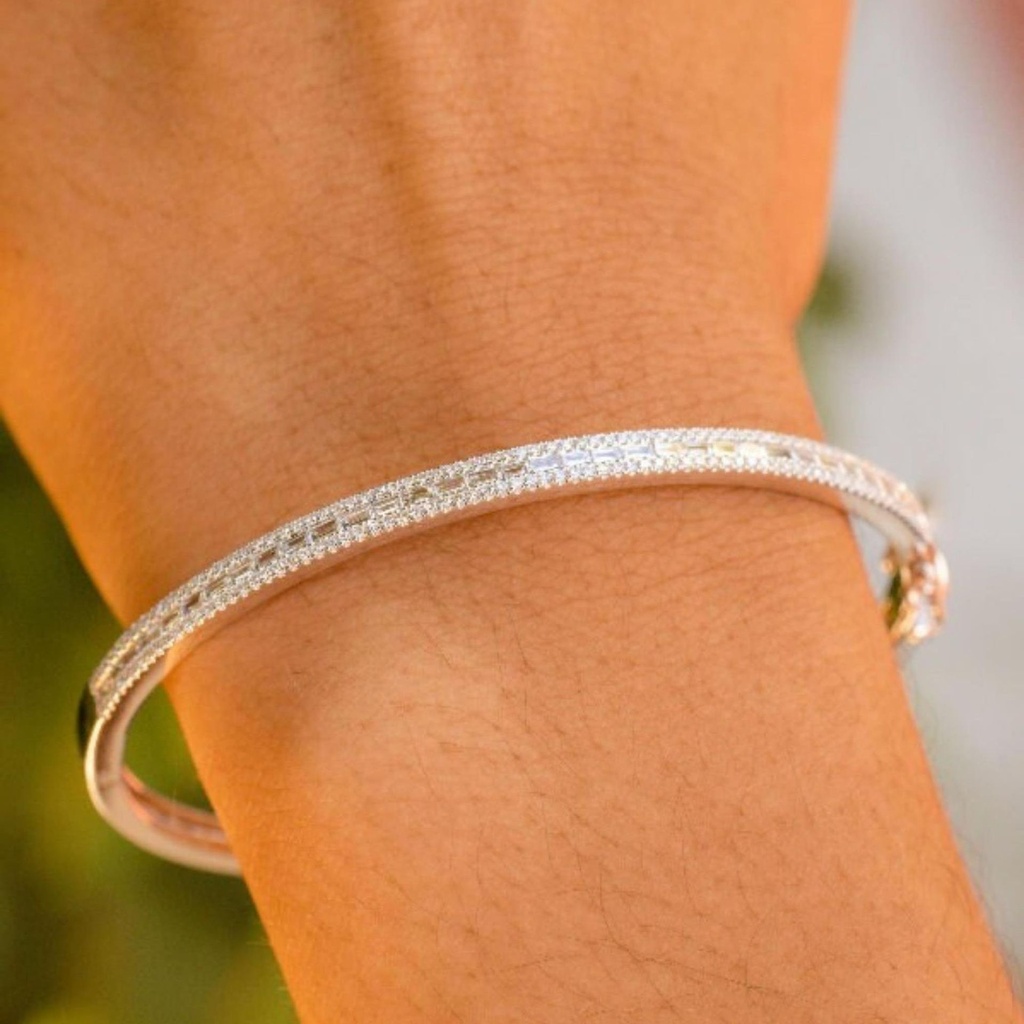  Baguette Cut Bangle Bracelet, Delicate Bangle, Gift For Her