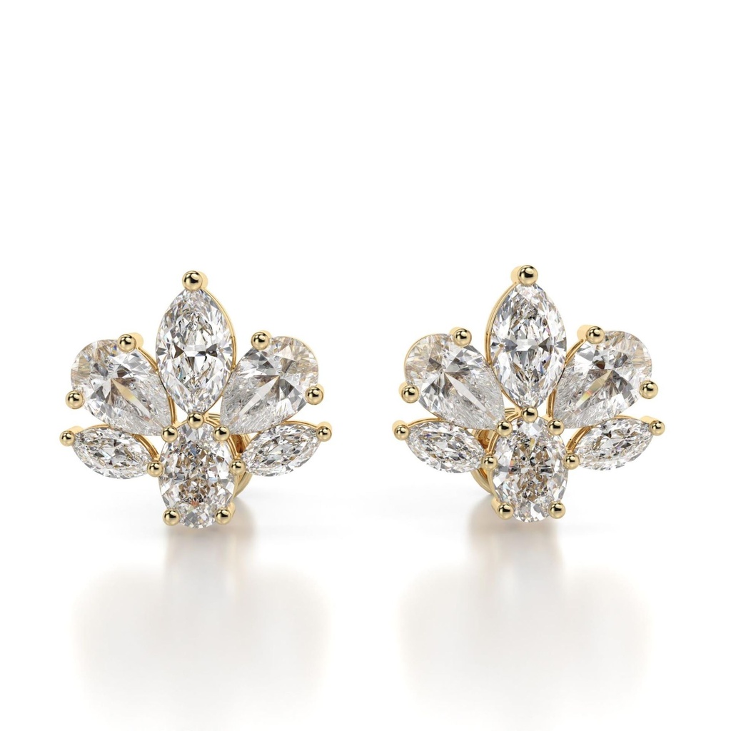 Multi Shape Eco Friendly Diamonds Cluster Stud Earrings