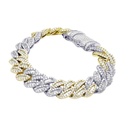 Baguette & Round Diamond Cuban Chain Hip Hop Bracelet, Sterling Silver Gold Diamond Bracelet For Birthday Gift