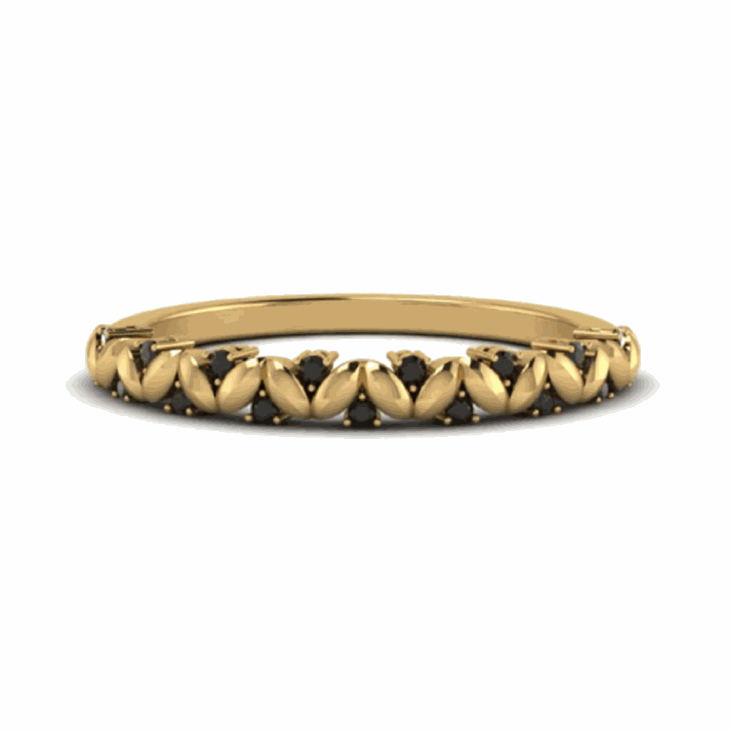  Round Cut Prong Setting Black Diamond Vintage Leaf Band