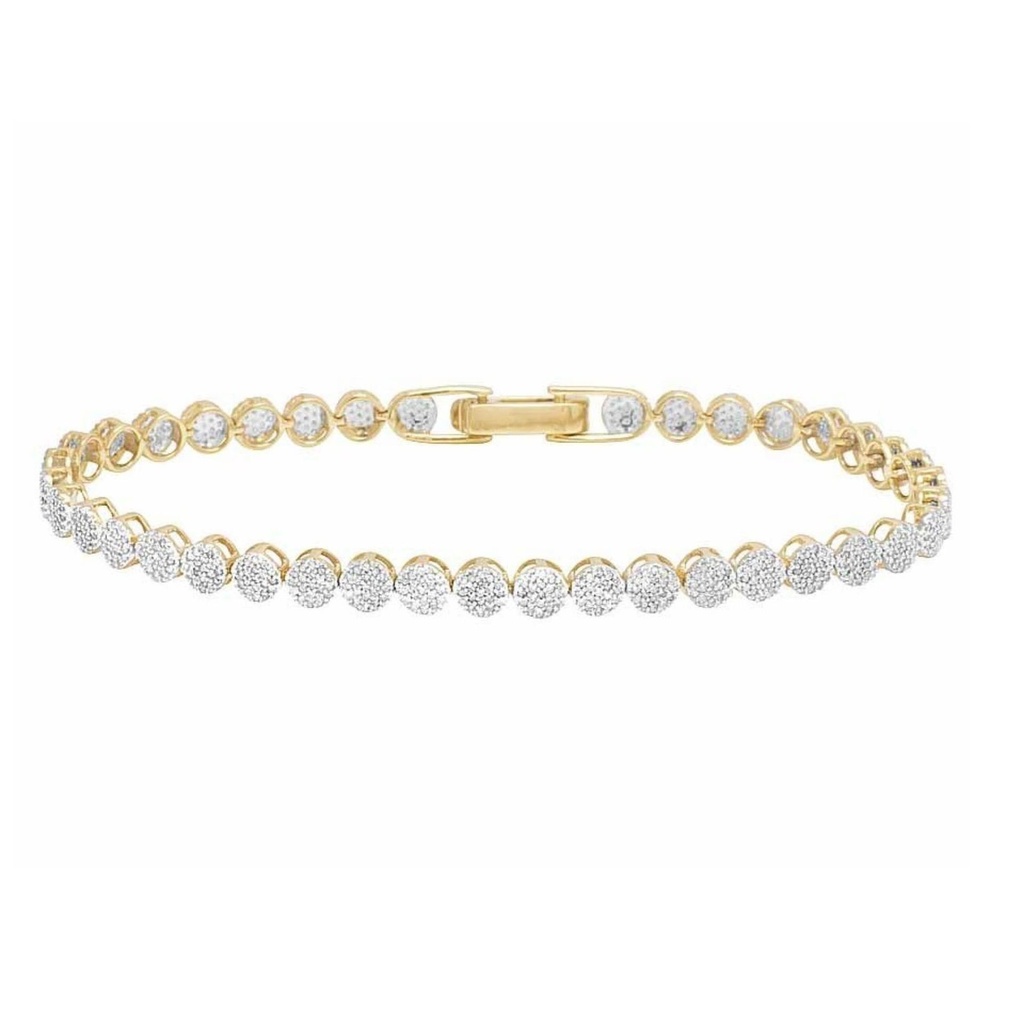 Round  Diamond Tennis Hip Hop Bracelet, Sterling Silver  Plated Gold Diamond Bracelet For Birthday Gift