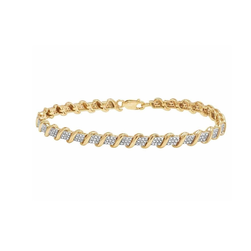 Round  Diamond Tennis Hip Hop Bracelet, Sterling Silver  Plated Gold Diamond Bracelet For Birthday Gift