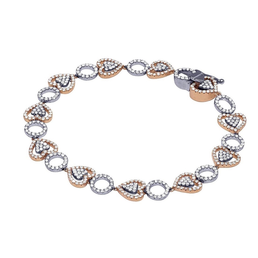 Round Diamond Tennis Hip Hop Bracelet, Sterling Silver Plated Gold Diamond Bracelet For Birthday Gift