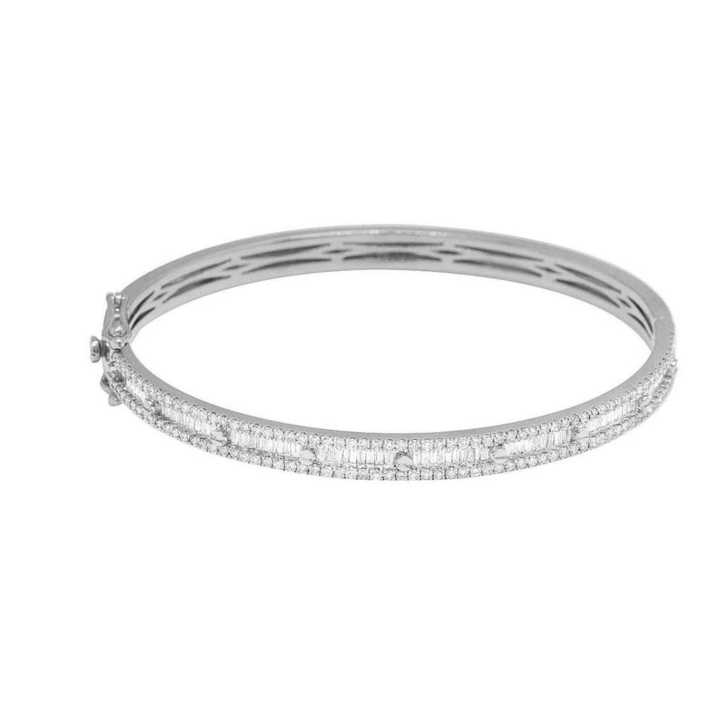 Baguette & Round  Diamond Love Bracelet, Sterling Silver  Gold Diamond Bracelet   Birthday Gift, Unisex Diamond Bracelet