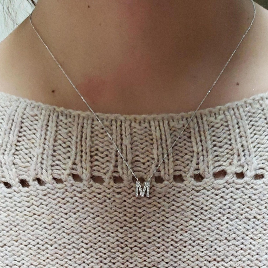  M Letter Wedding Pendant For Women  Round Cut Stone