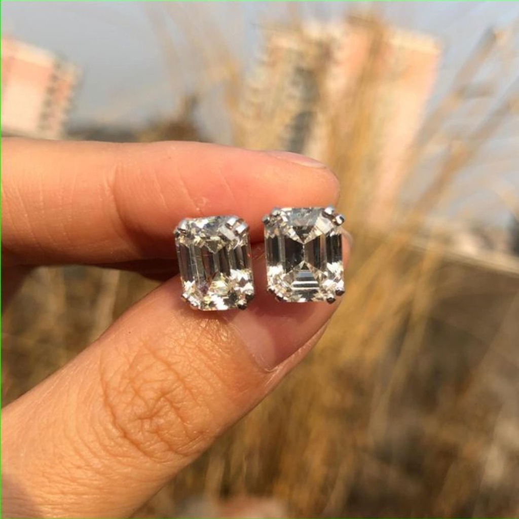  Emerald Cut Diamond Stud Earrings For Women