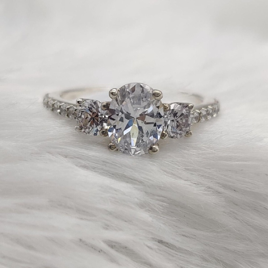 Oval Cut Diamond Solitaire With Accents Engagement Ring For Women