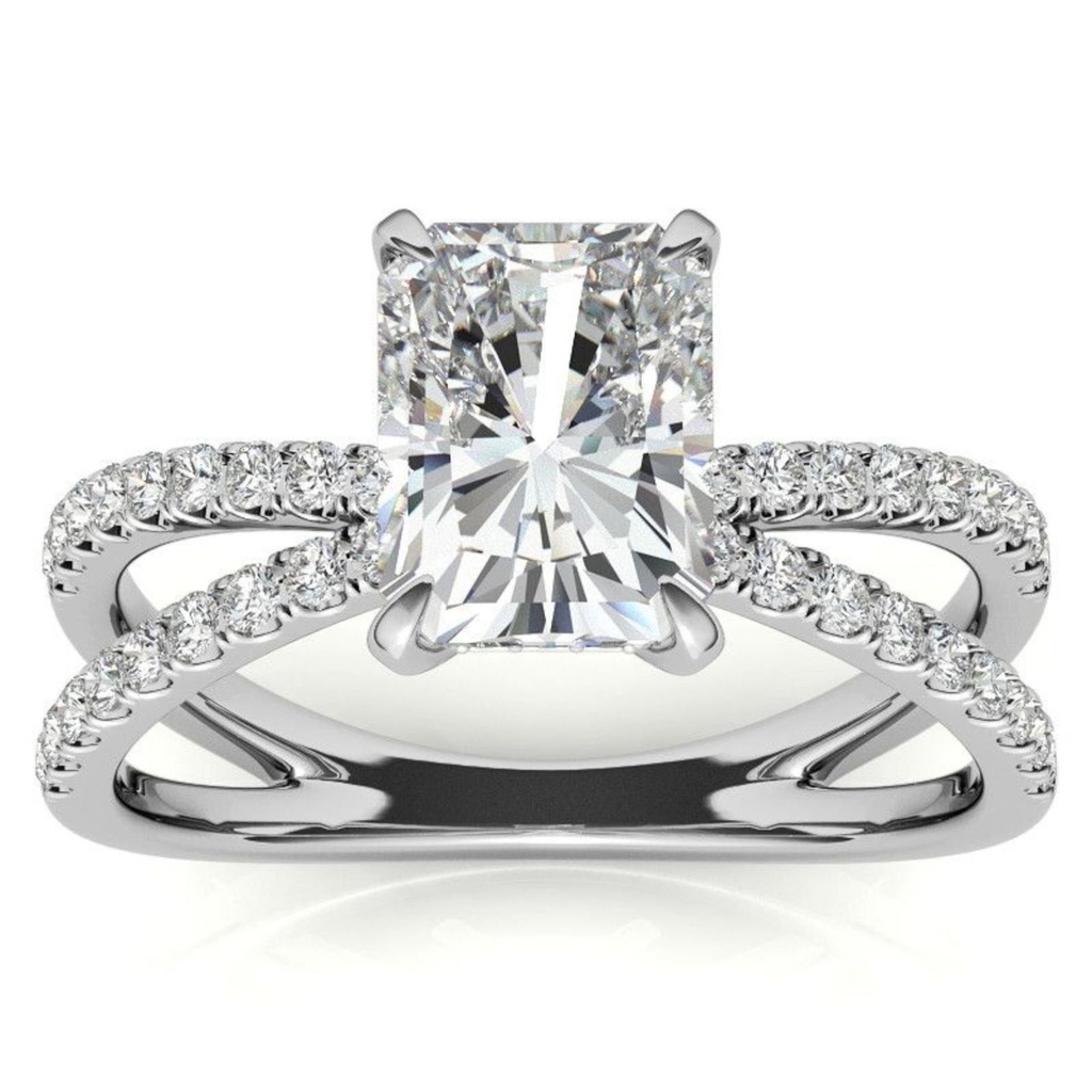 Radiant Cut Diamond Split Shank Engagement Ring For Women