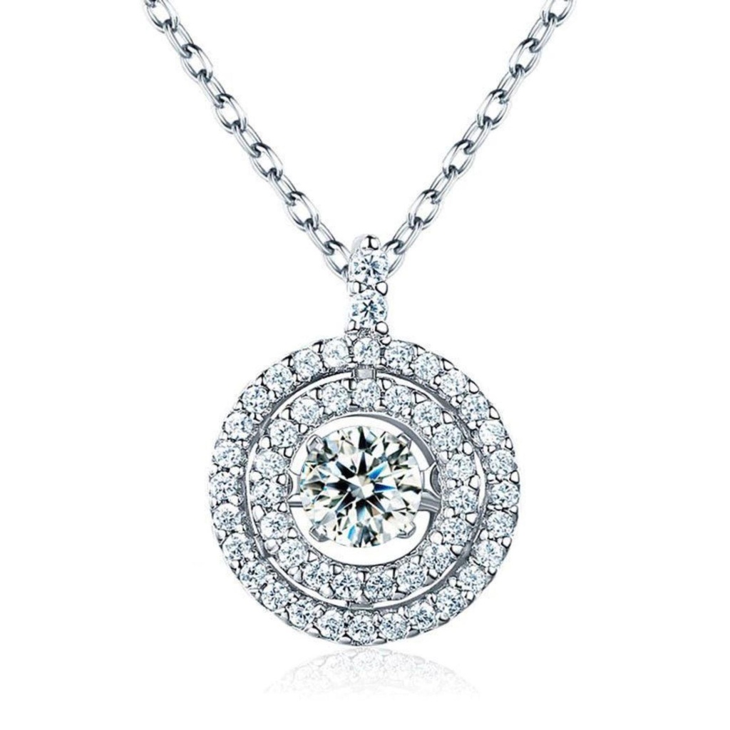  Round Diamond Double Halo Necklace For Women