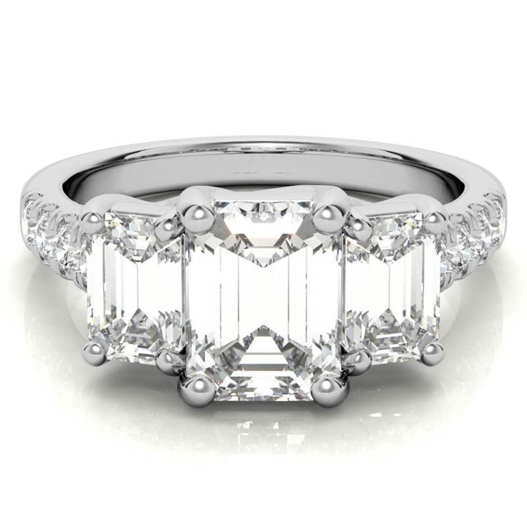 Emerald 3 Stone Cut Diamond Engagement Ring for Women