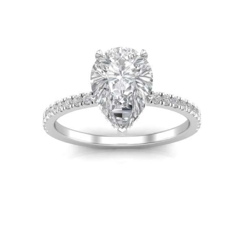  Pear Cut Diamond Hidden Halo Engagement Ring For Women