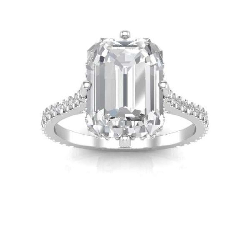  Emerald Cut Diamond Hidden Halo Engagement Ring for Women