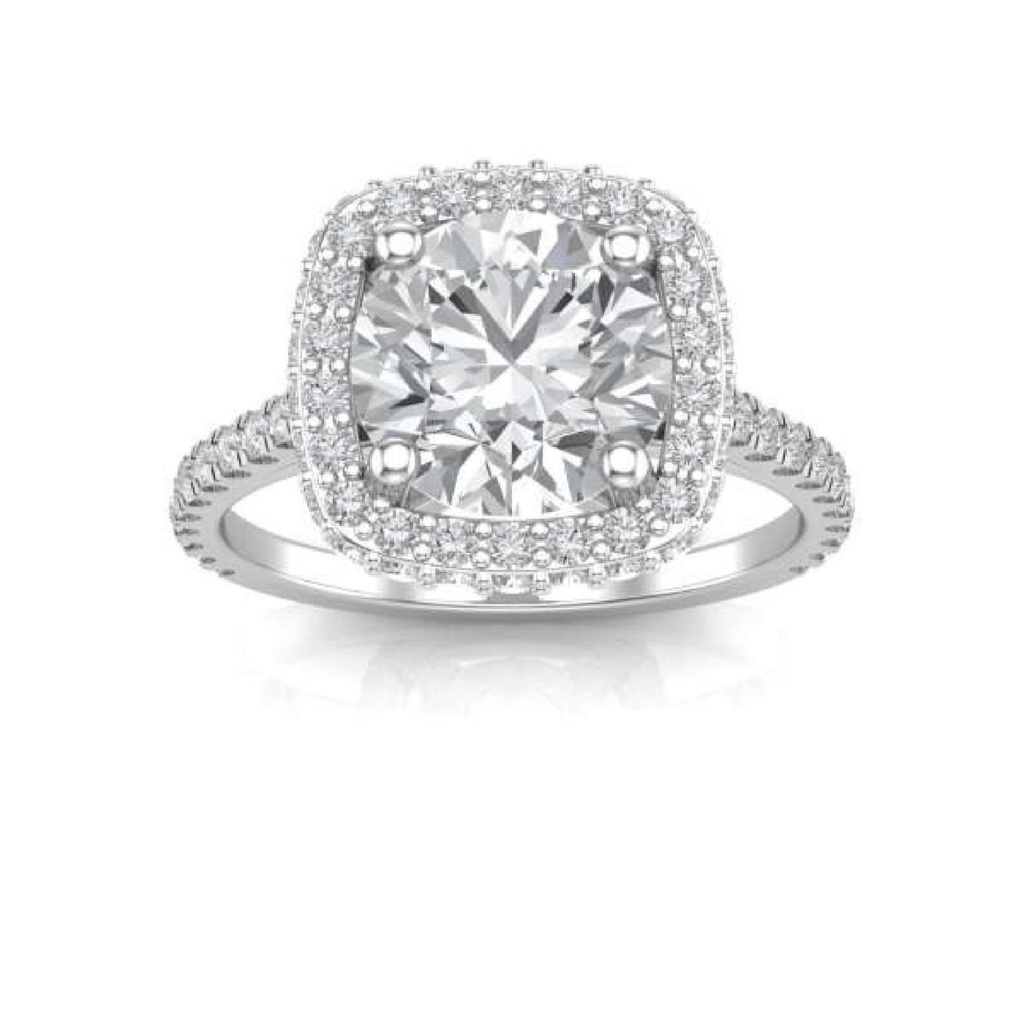 Round Cut Diamond Cushion Shape Hidden Halo Engagement Ring for Women