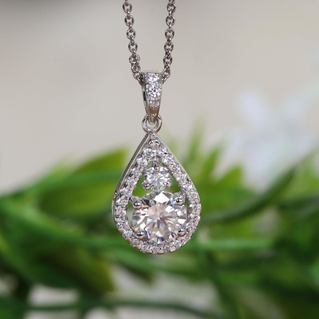 Pear Shape Round Cut Diamond Halo Pendant For Women