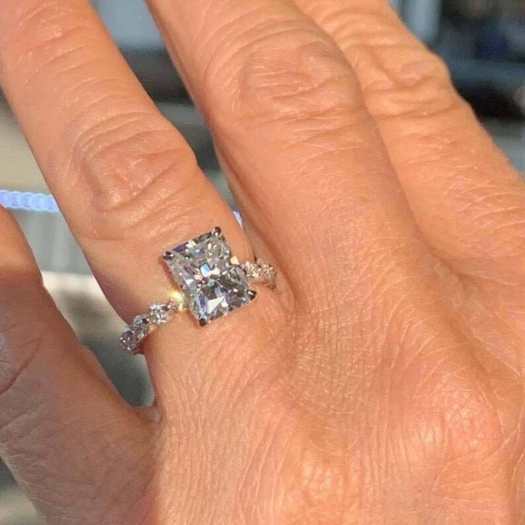 Radiant Cut Diamond Hidden Halo Engagement Ring For Women