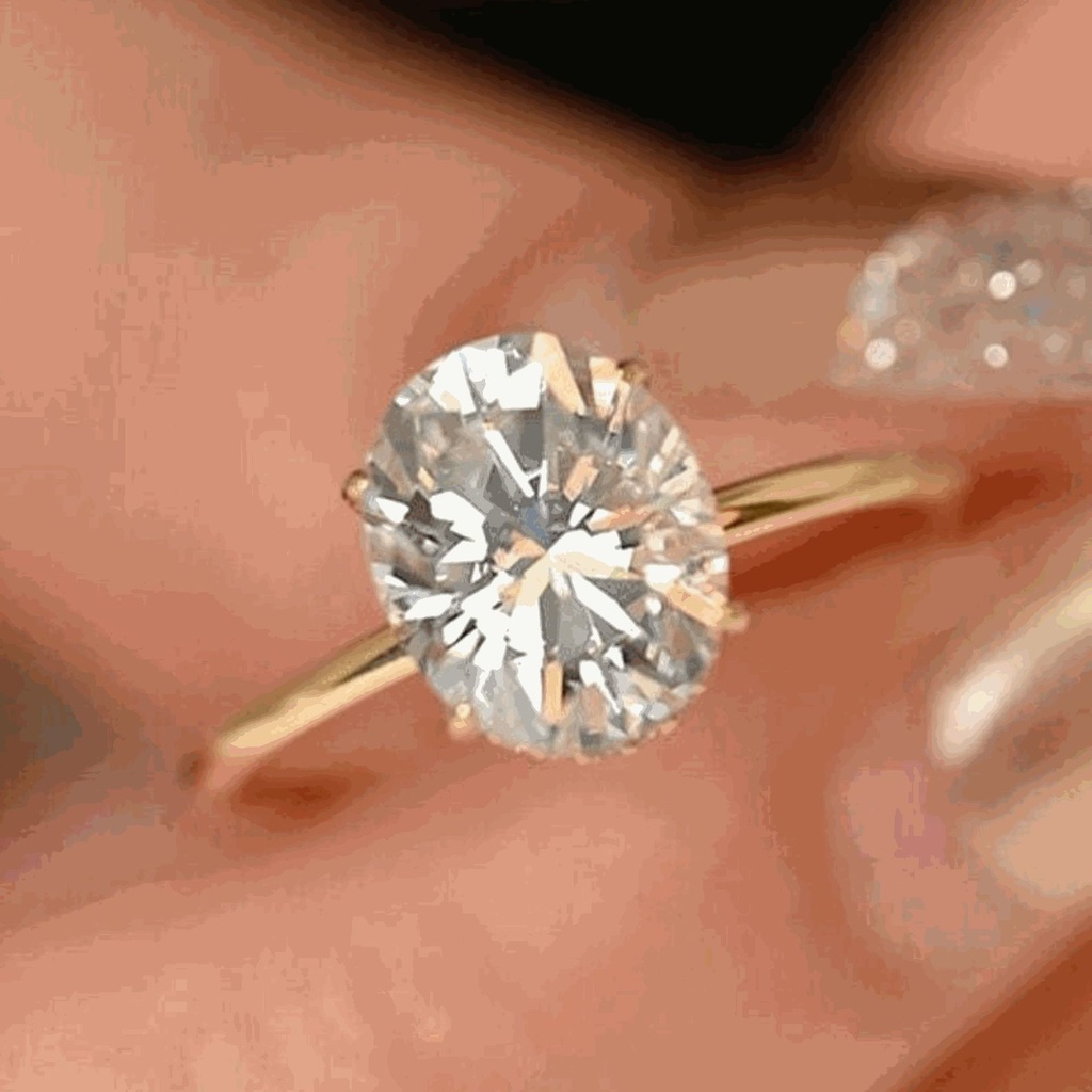 Oval Cut Diamond Hidden Halo Engagement Ring For Women