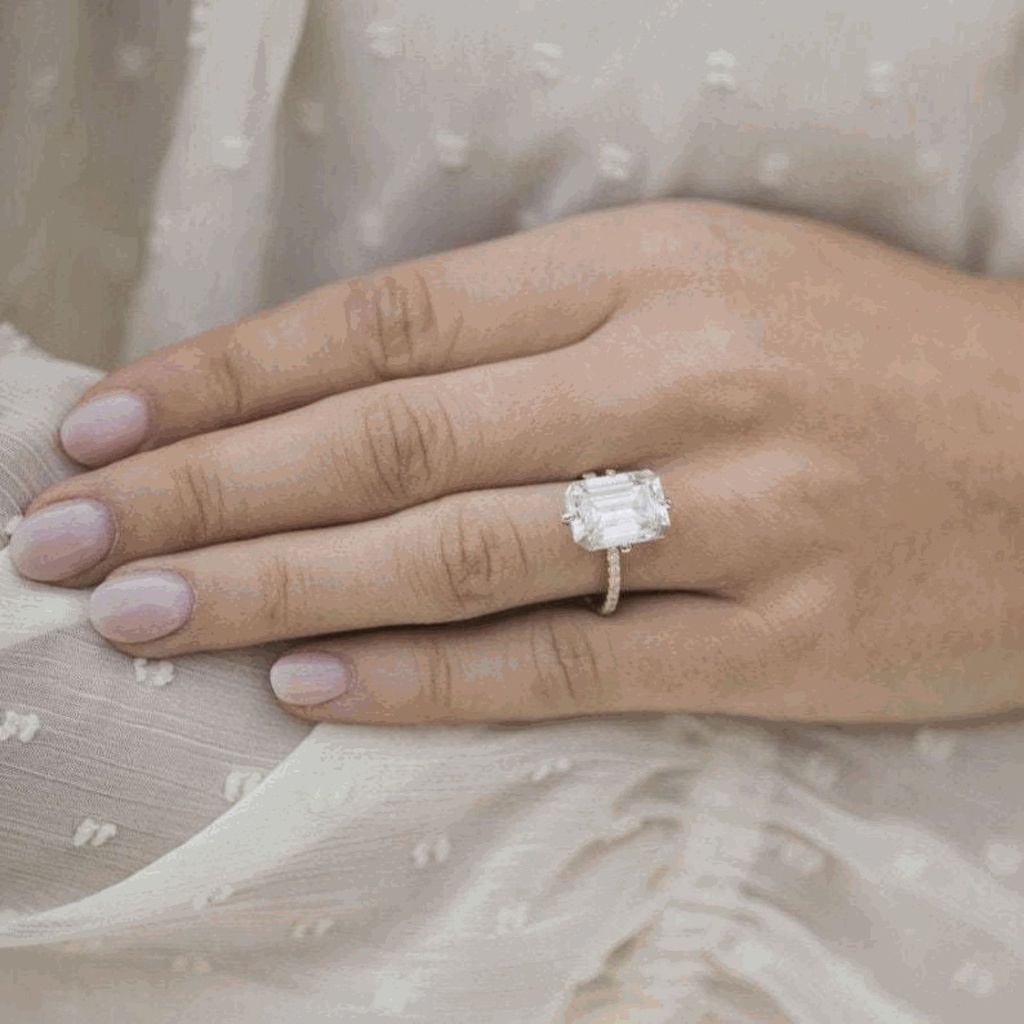 Emerald Cut Diamond Hidden Halo Engagement Ring For Women 