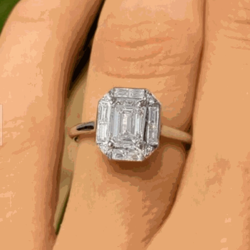  Emerald Cut Diamond Halo Engagement Ring For Women