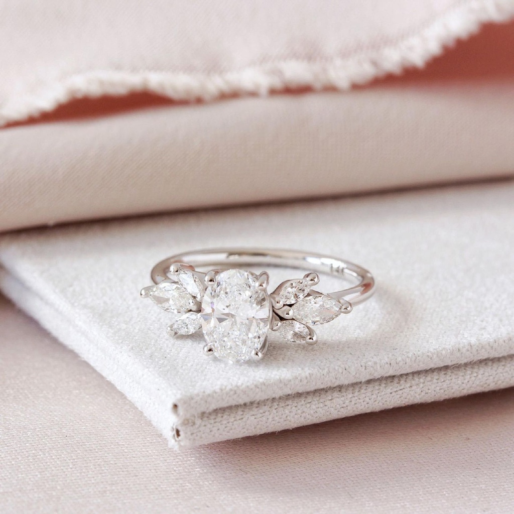 Oval Cut Diamond Cluster Engagement Ring for Women