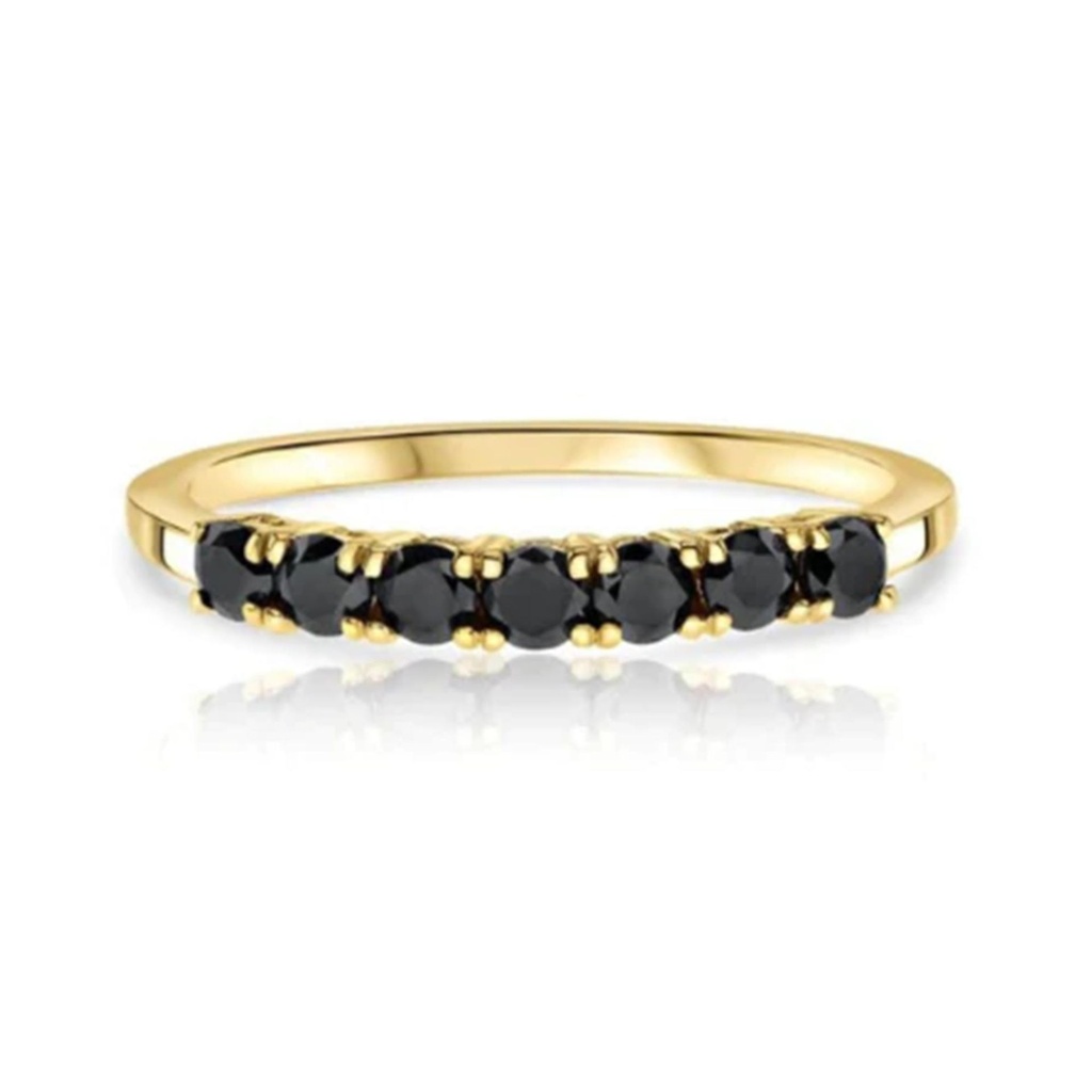  Black Round Cut Diamond Prong Setting 7 Stone Half Eternity Wedding Band for Women