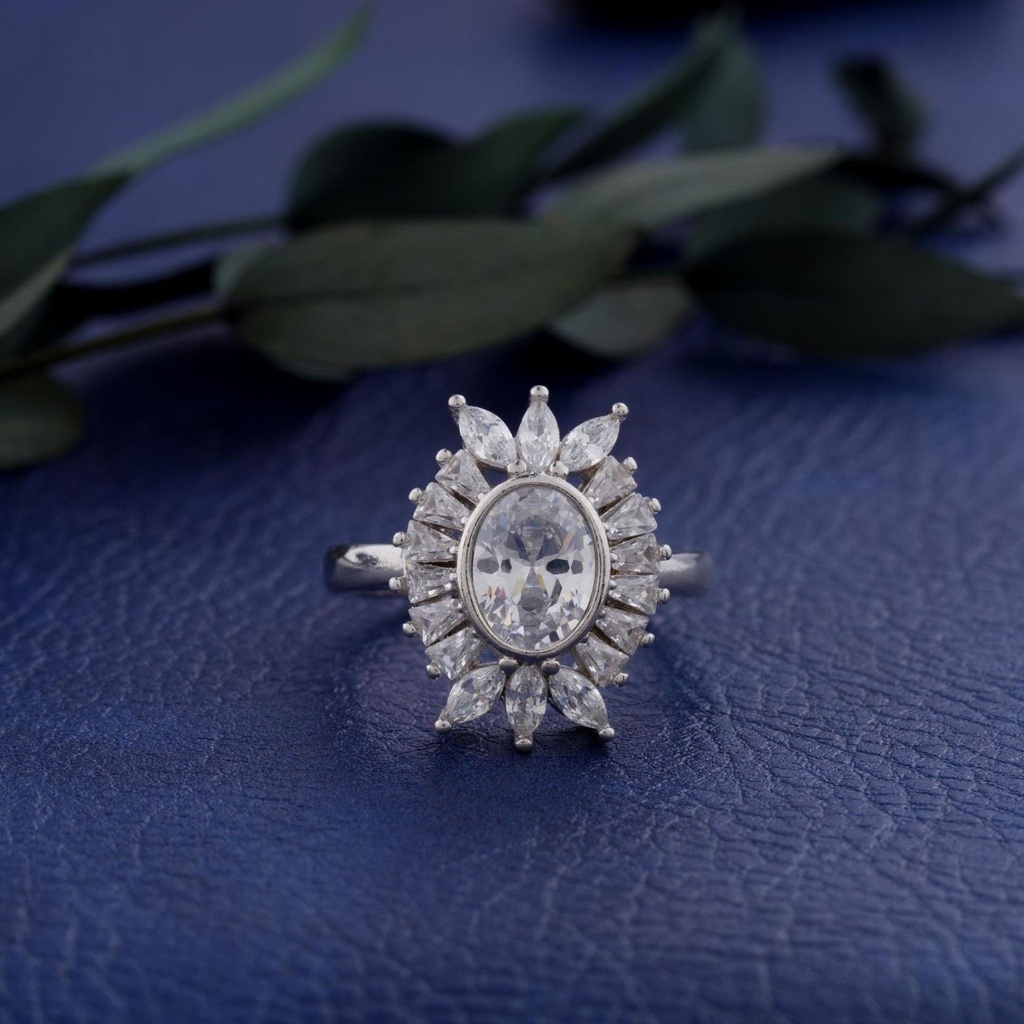 Oval Cut Moissanite Engagement Ring, 14K Gold Ring Art Deco Vintage Ring, Unique Ring Art Deco Ring Floral Cluster Wedding Ring