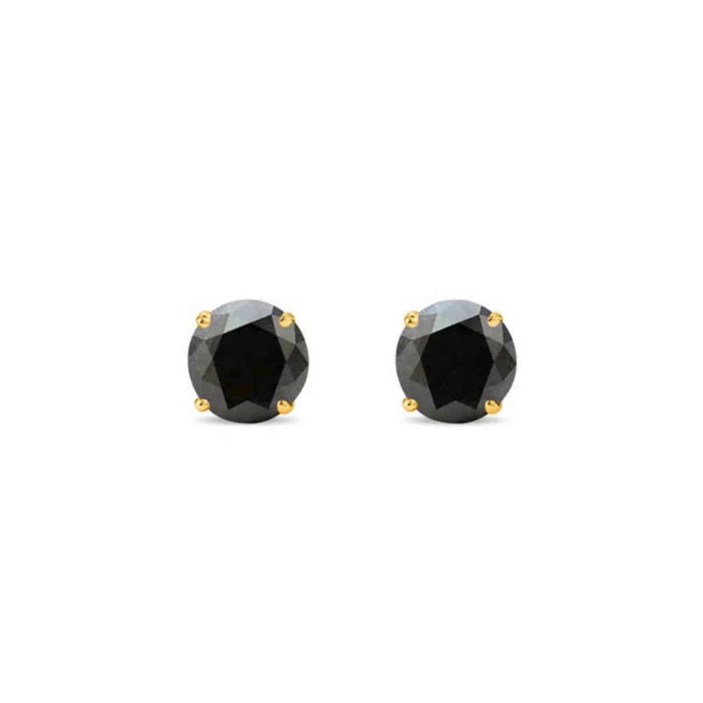 Black Round Diamond Solitaire Prong Setting Stud Earrings For Women