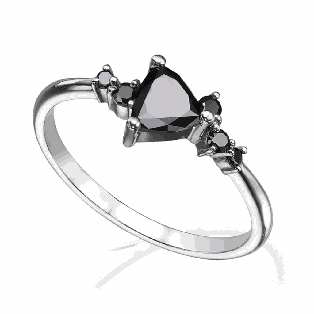 Black Trillion Cut Diamond Prong Set Gift Ring for Women