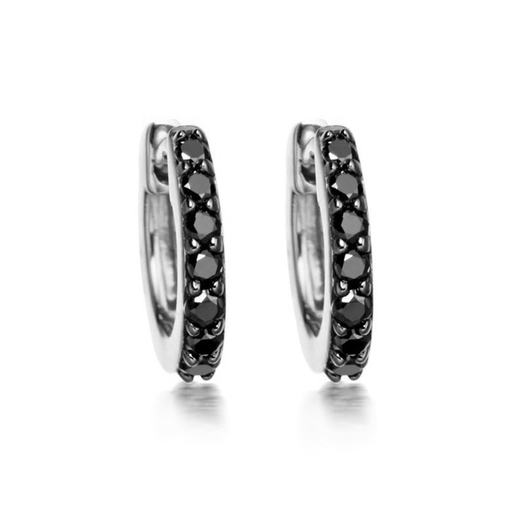  Black Round Cut Diamond Huggie Hoop Earring For Women