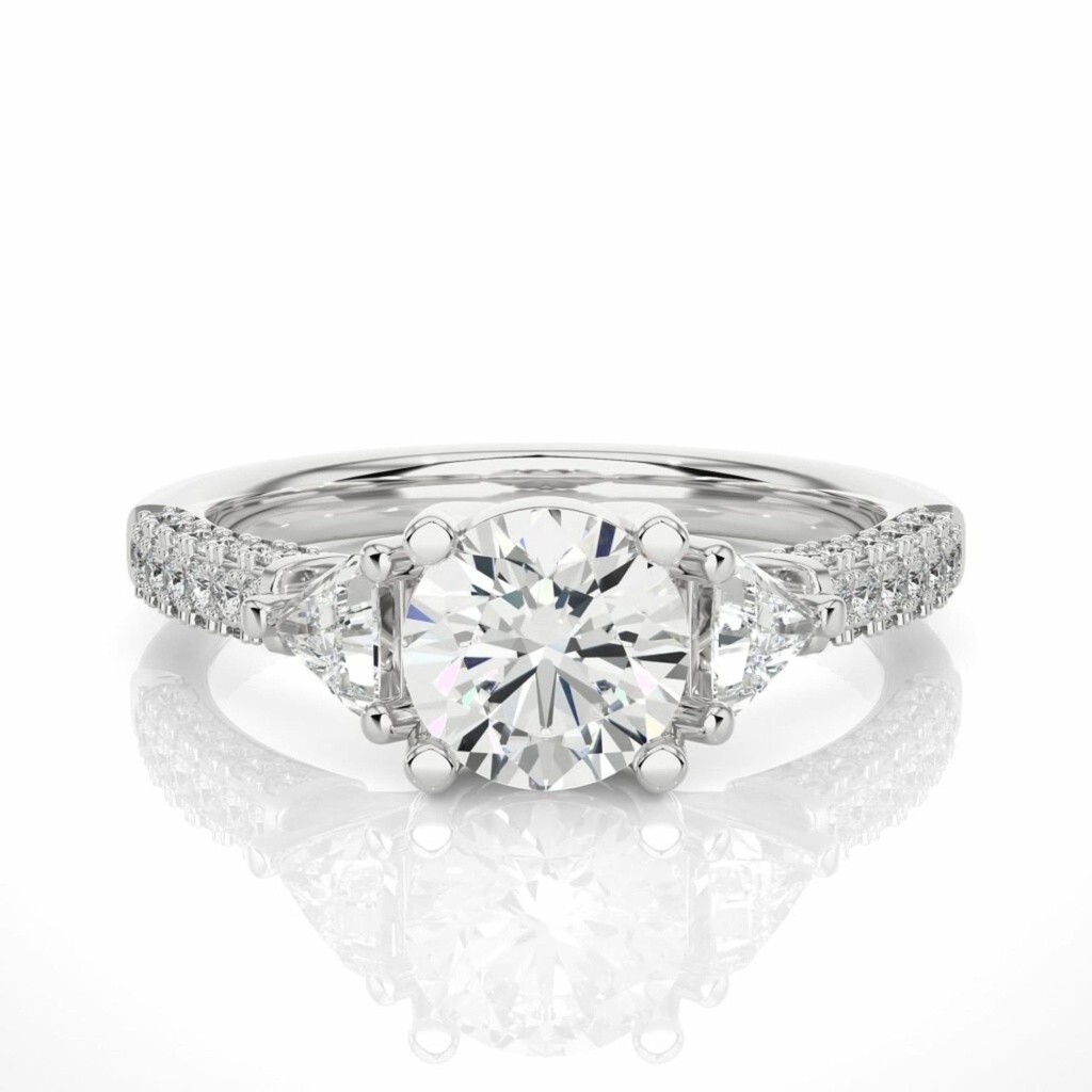Round And Tringle Prong Setting Diamond Engagement Ring For Women