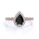 Black Pear And Round Cut Halo Engagement Ring For Women