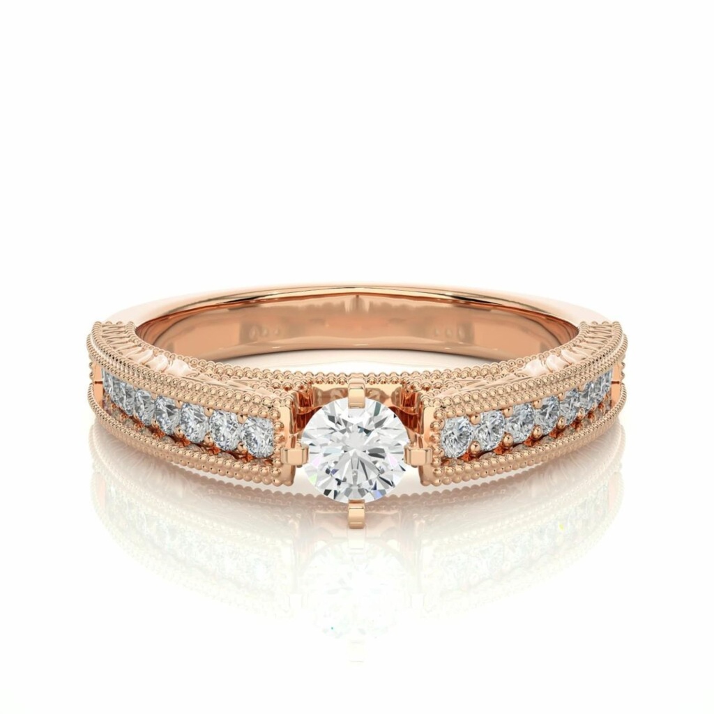  Round Cut Diamond Prong Set Vintage With Accents Engagement Ring For Women