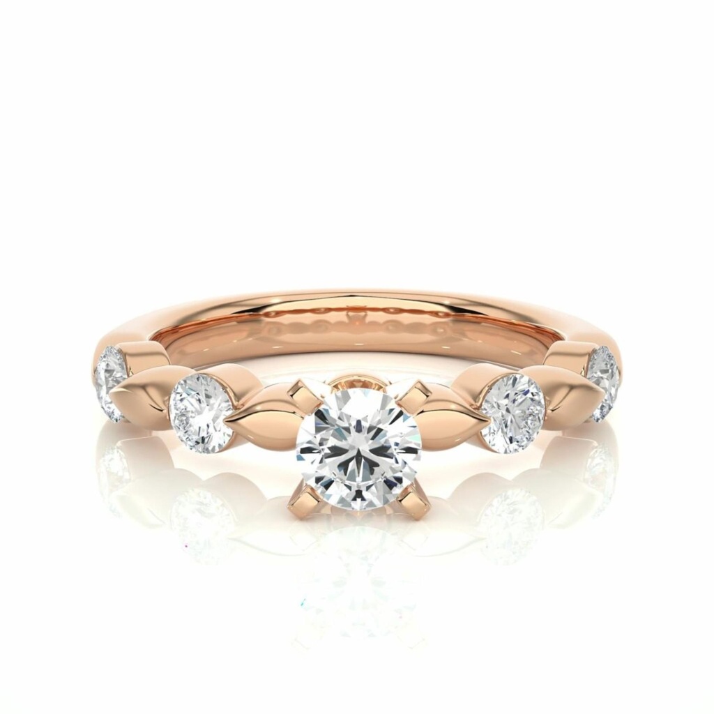  Round Cut Diamond 4 Prong Set 5 Stone Engagement Ring For Women