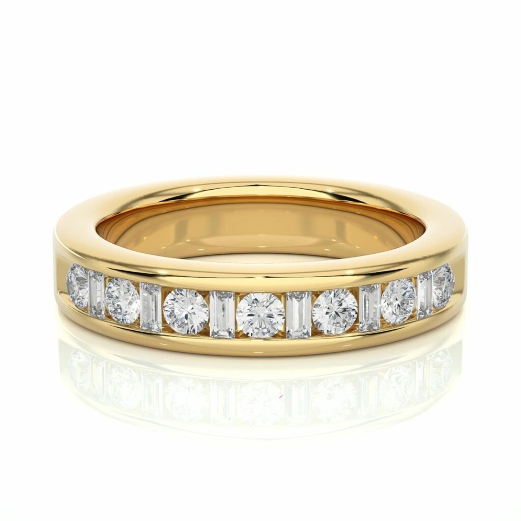  Round And Baguette Cut Diamond Half Eternity Wedding Band For Women