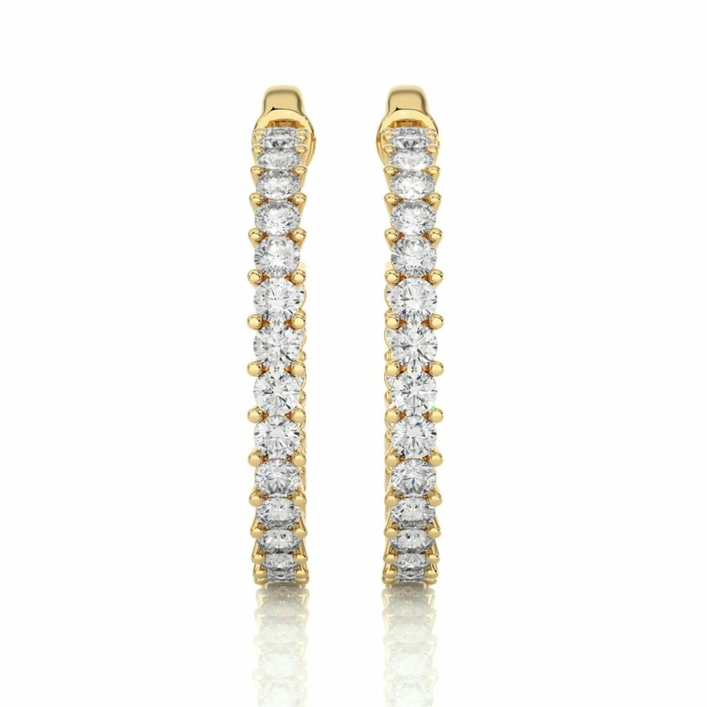 Round Cut Prong Setting Diamond Inside Out Hoop Earrings For Women