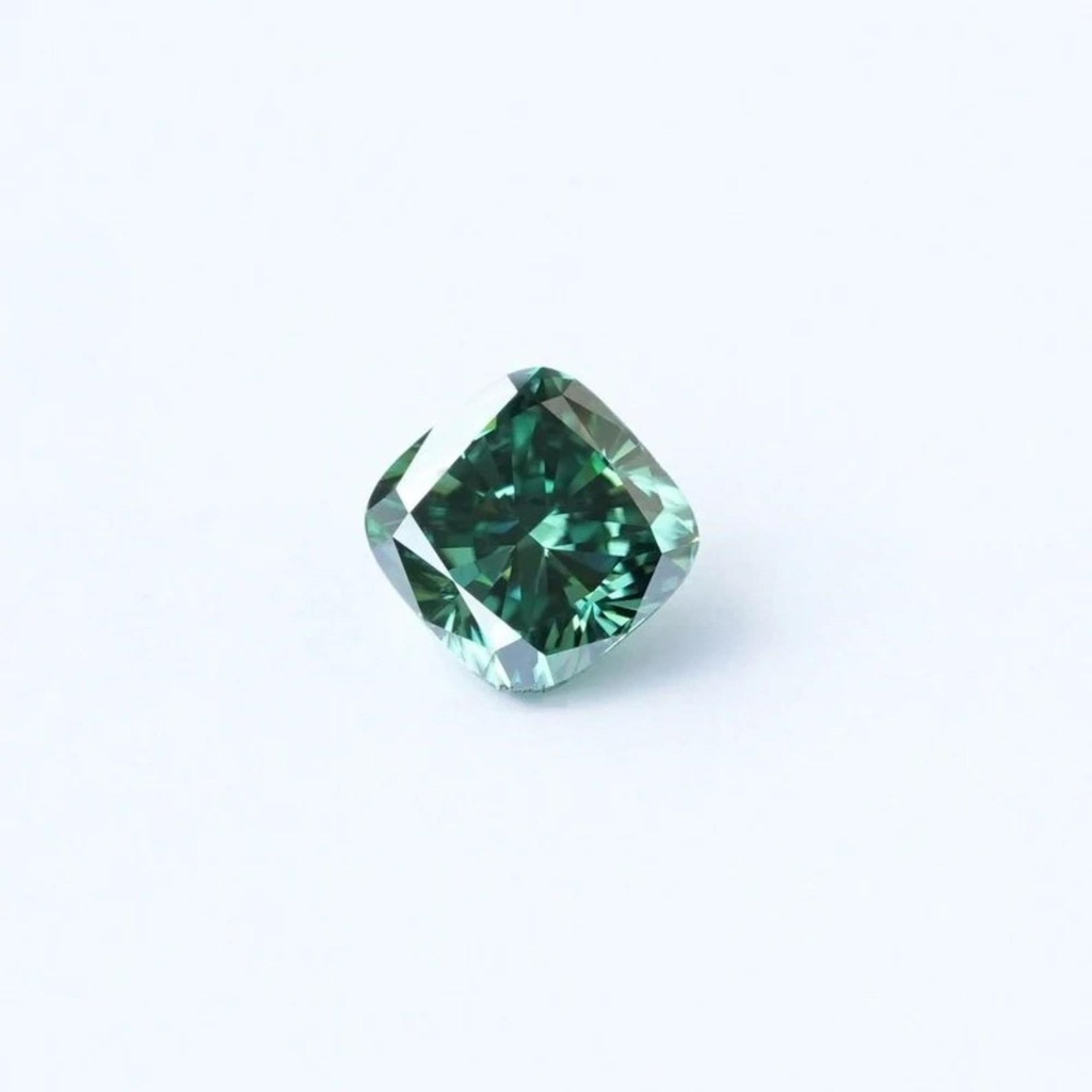 Loose Moissanite Salt & Pepper Emerald Vivid Green Clean Cushion Cut 11.00 MM