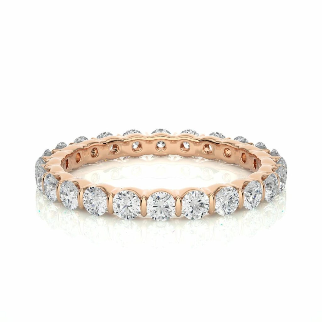 Round Cut Diamond Bar Setting Eternity Wedding Band For Women