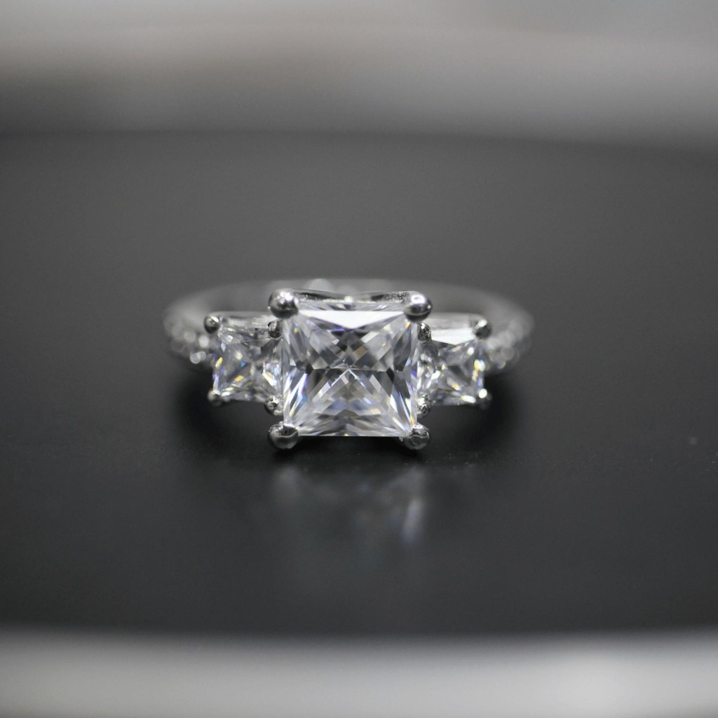  Princess Cut Diamond Prong Set 3 Stone Engagement Ring For Women