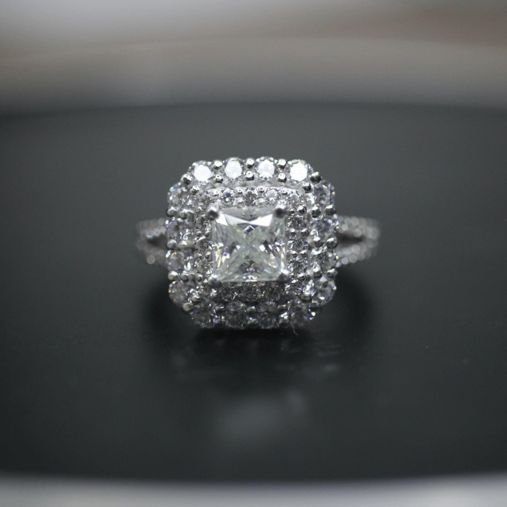  Princess Cut Diamond Prong Set Double Halo Anniversary Ring For Women